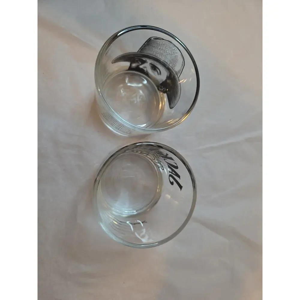 Pair Of Jack Daniels Old No. 7 Brand Whiskey Glasses Cowboy Collectible Barware